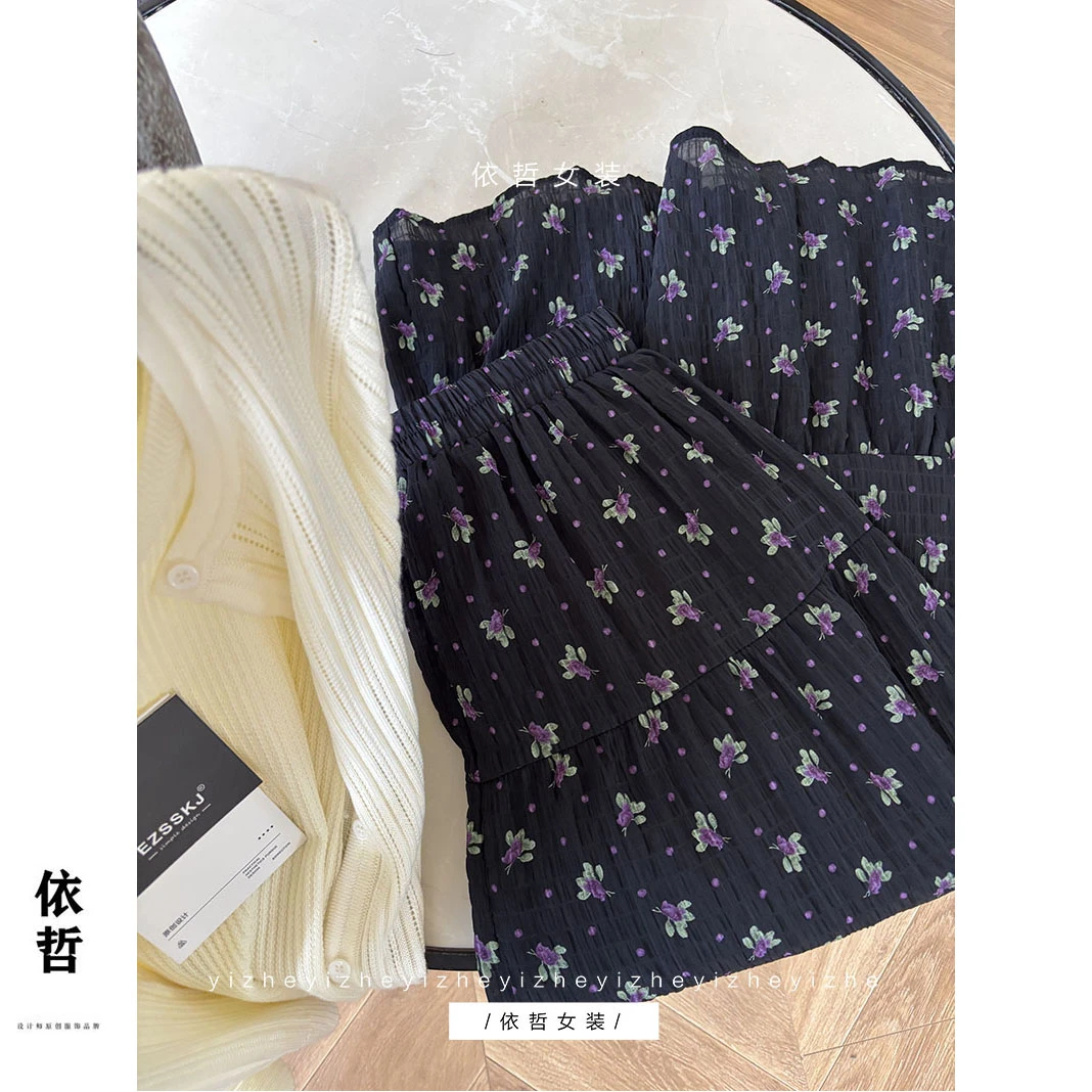 “”肌理感-墨韵紫花裙“”8583长款女春夏装高腰显瘦时尚A字裙