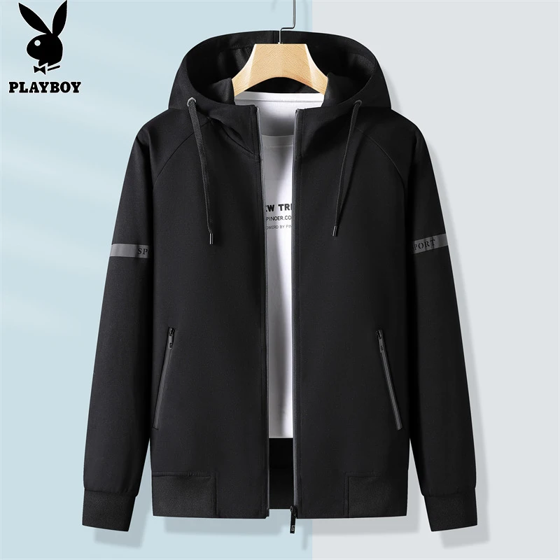 花花公子开衫卫衣男士春秋季新款纯棉连帽上衣宽松休闲运动外套男