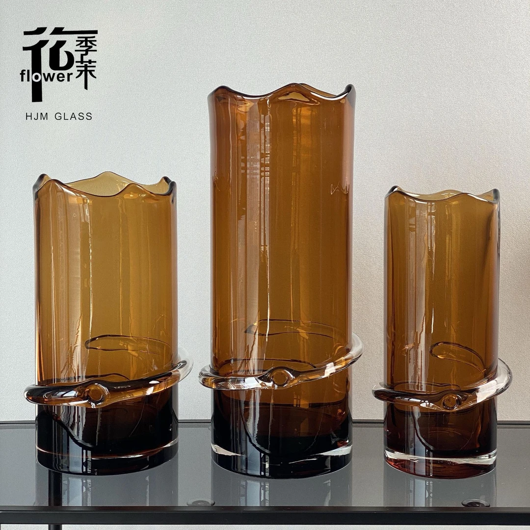轻奢水培琉璃手工直筒玻璃花瓶高级感售楼处客厅吊钟植物花器摆件