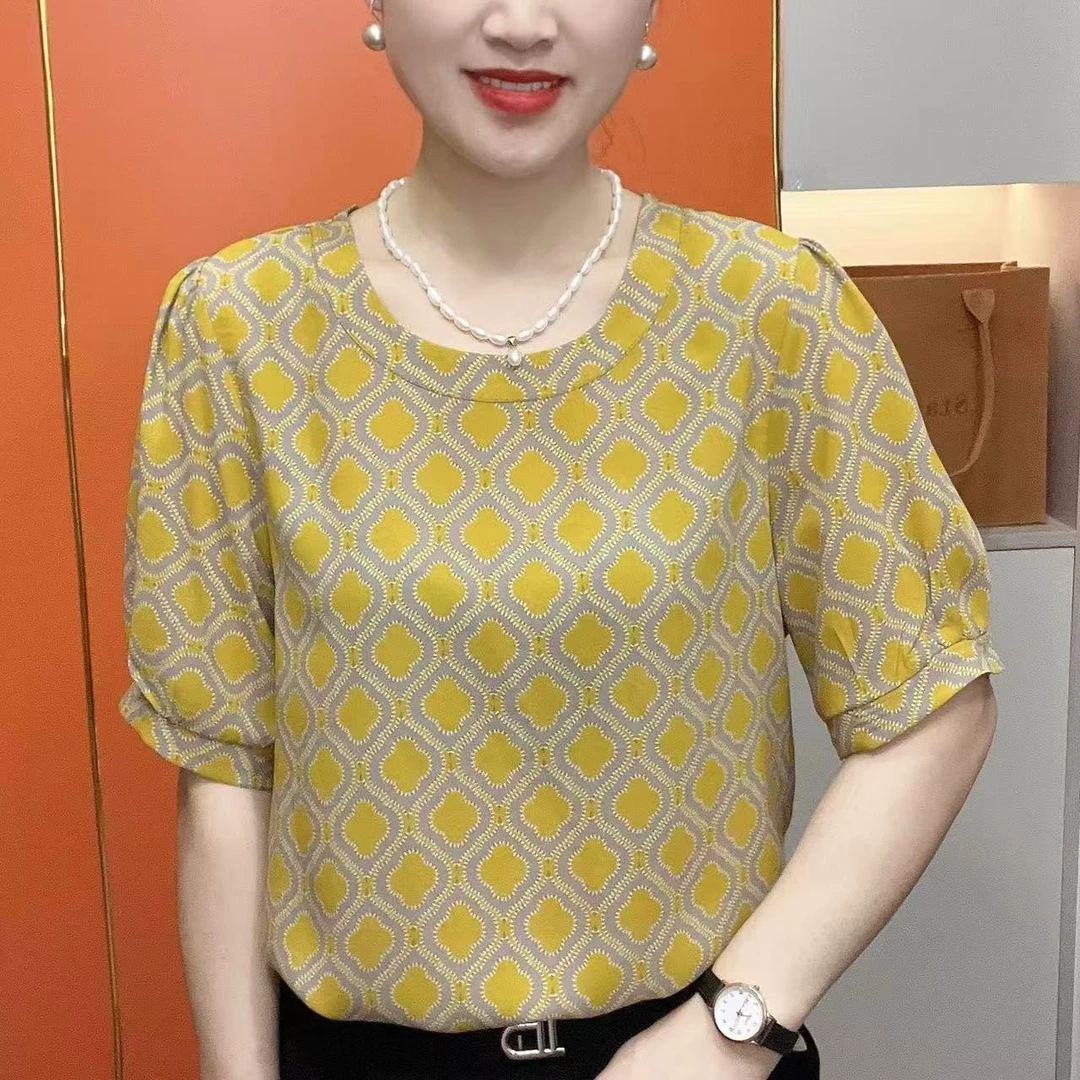 2025新款妈妈装时尚百搭宽松休闲洋气圆领短袖上衣5678