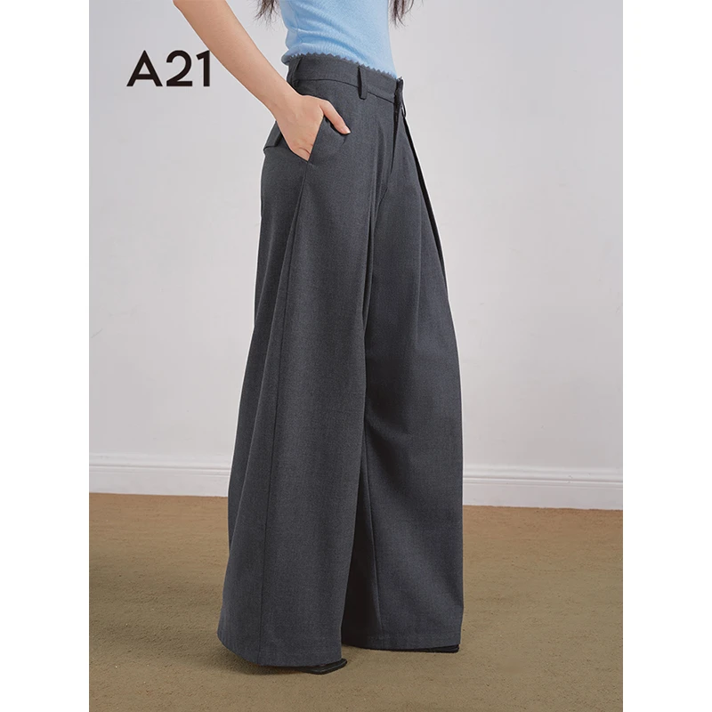 A21女装高腰阔腿梭织长裤F451216004