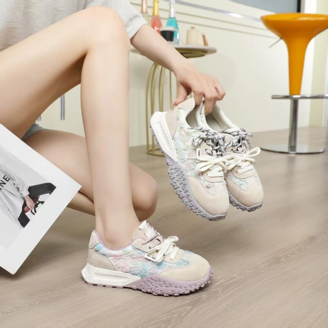 C6德训女鞋2025透气春秋季舒适新款轻便厚底时尚百搭潮流阿甘鞋