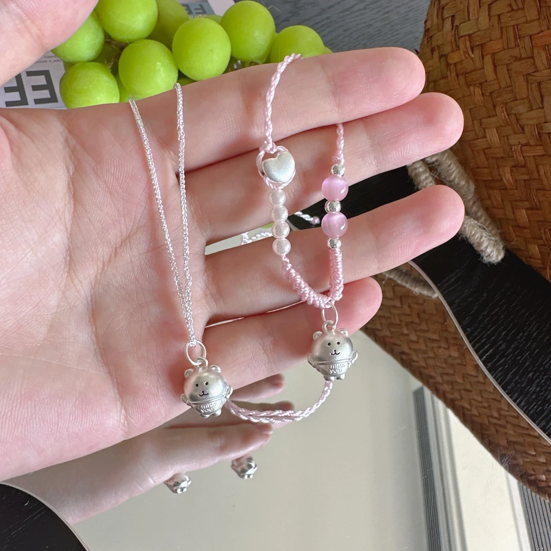 吊坠足银 足银999天使降临爱心自嘲熊纯银可爱萌物生日礼物