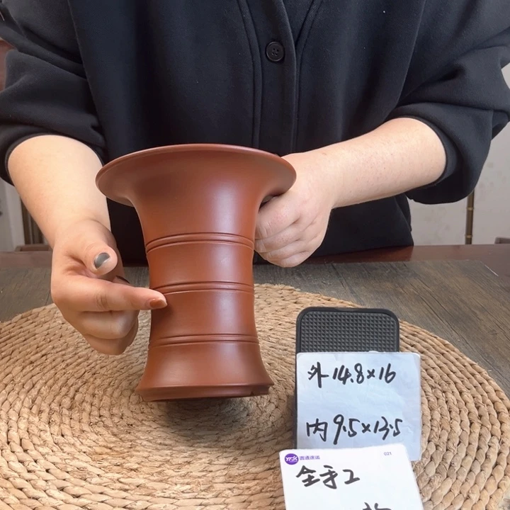 紫砂花盆全手工大红袍竹节