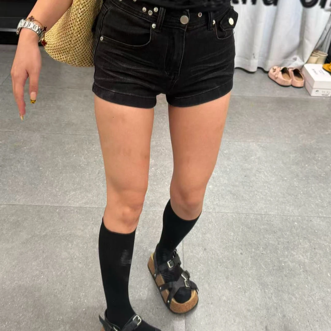 XMM美式做旧风辣妹款高腰短裤