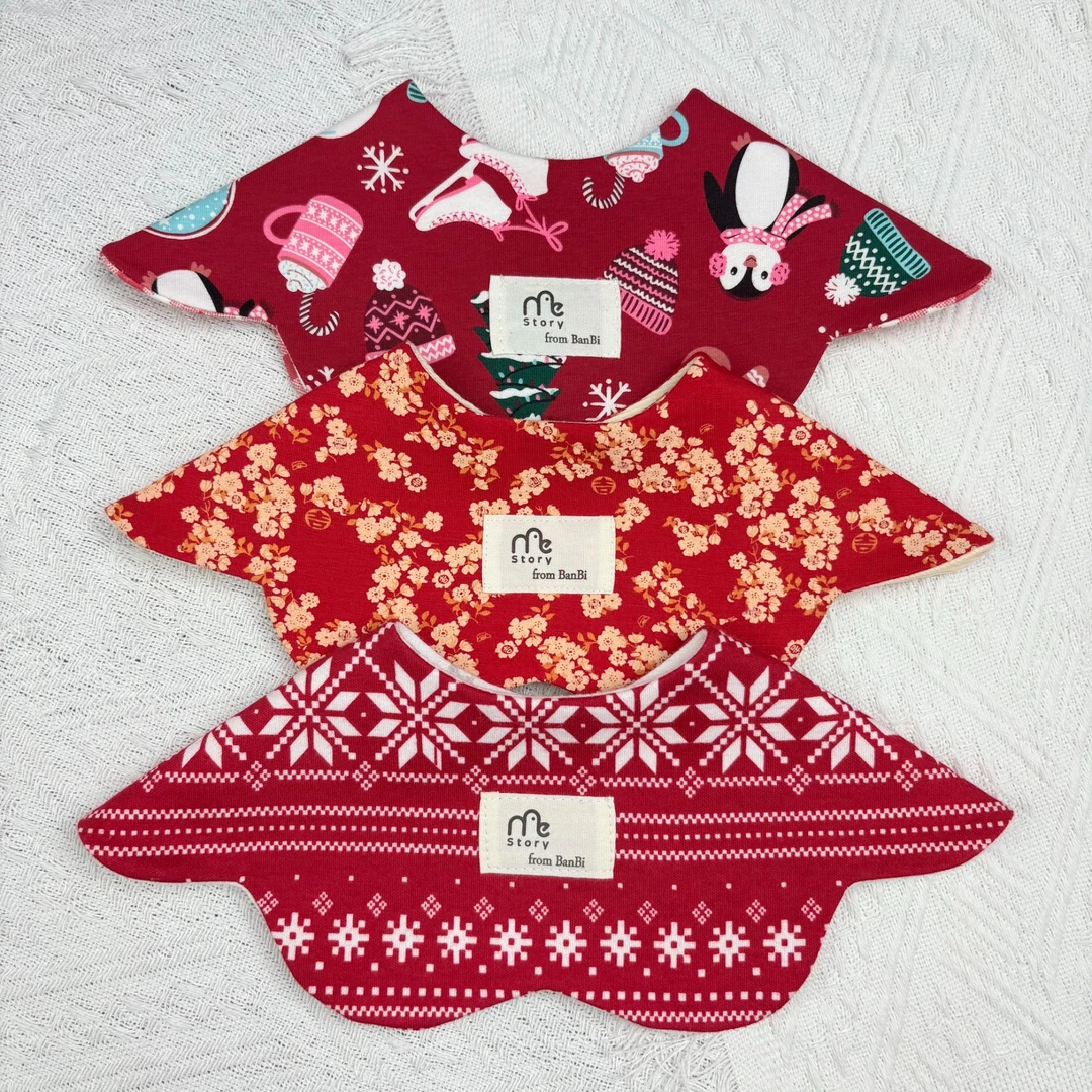 【圣诞新年】故事我口水巾婴幼儿围嘴男女宝宝双面可戴花瓣型A类棉