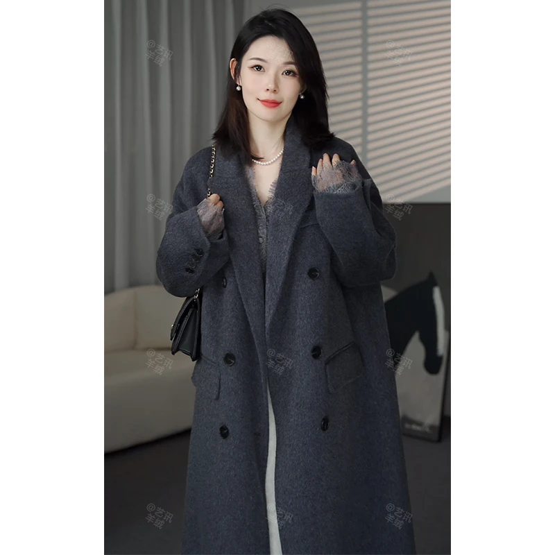 【超大牌】极简风高级气质大牌落肩袖双排扣羊毛双面呢大衣GY001