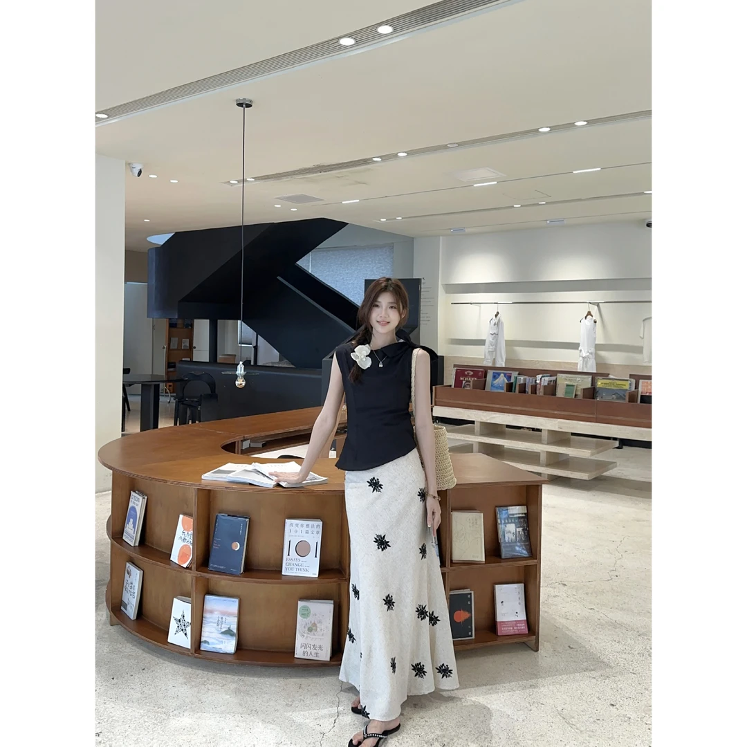 欧阳喜【漫步江南】复古高腰半身裙夏季A字鱼尾摆显瘦百搭半裙+