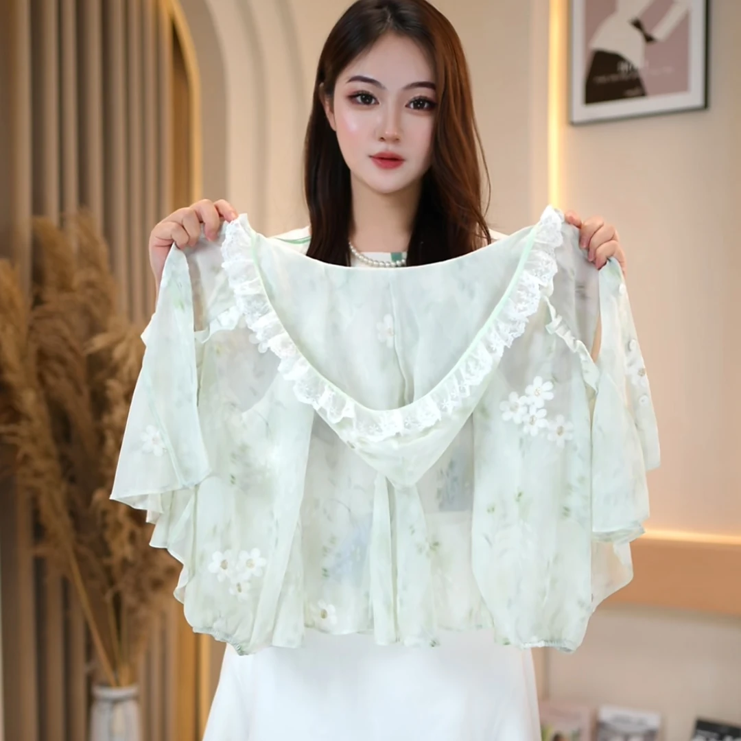 【佳琪妈】2025夏季新款刺绣薄荷绿冰感防晒外套-7066#