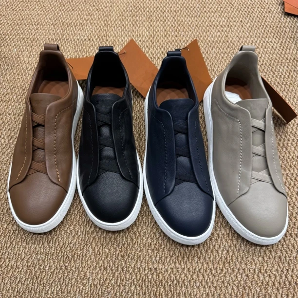 老钱风小牛/胎牛皮版本男士平底休闲皮鞋