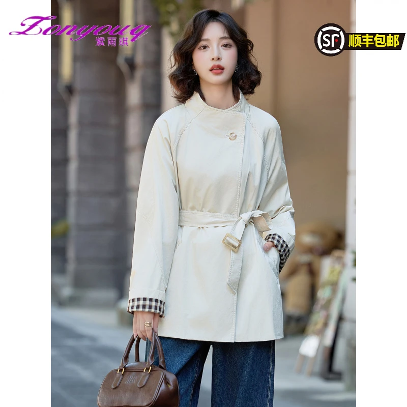 紫雨琪风衣小个子2025秋季新款气质收腰显瘦中长款大衣洋气外套女