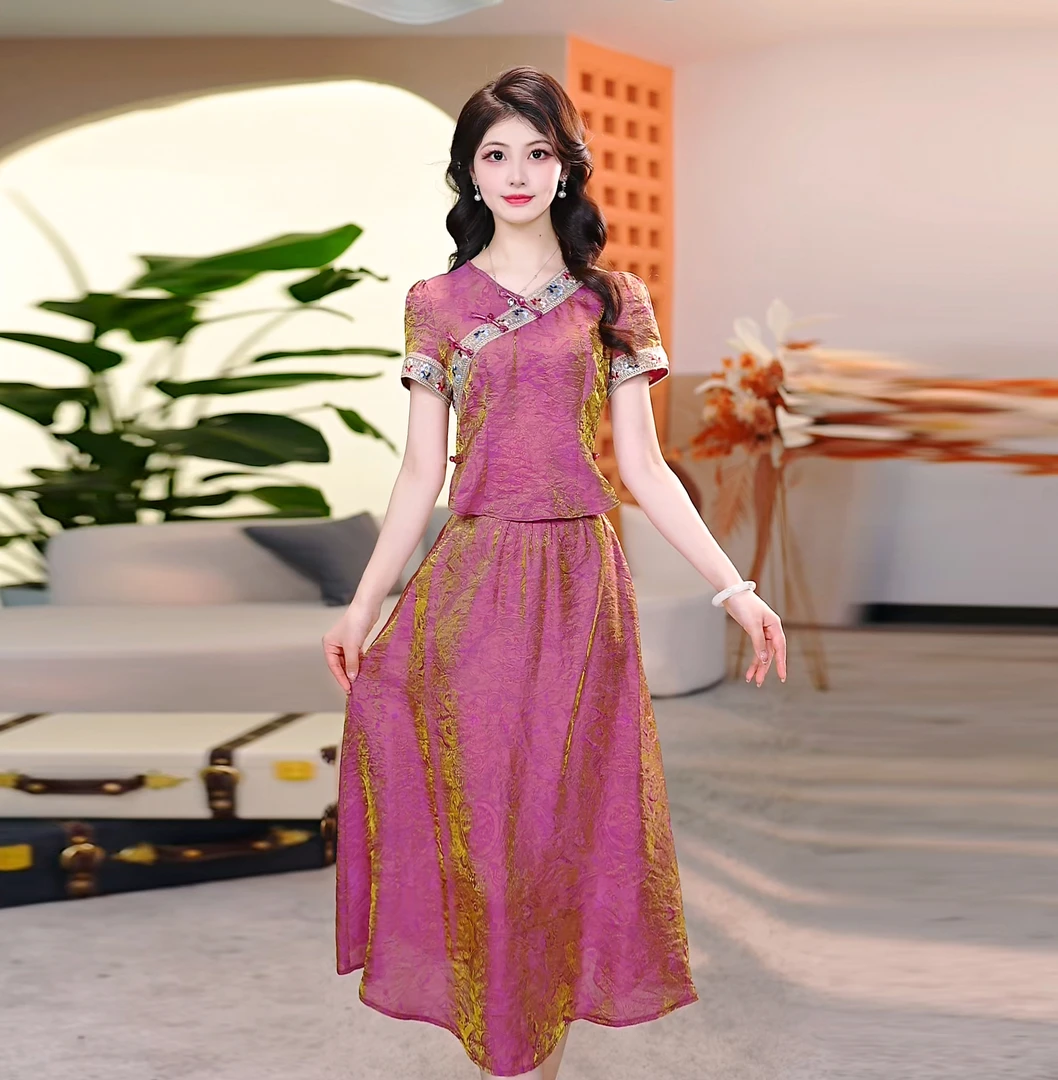 【SJYH2089】2025年夏季新款套装群两件套时尚优雅减龄洋气套装