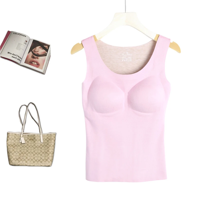 N0045徳绒保暖内衣加绒加厚背心带胸垫自发热抗菌打底衫