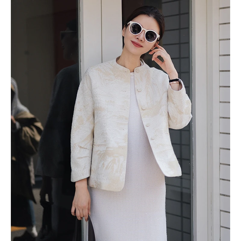 VESSI 金社长 素秋锦纹LP肌理感立体提花挺括抗皱短外套