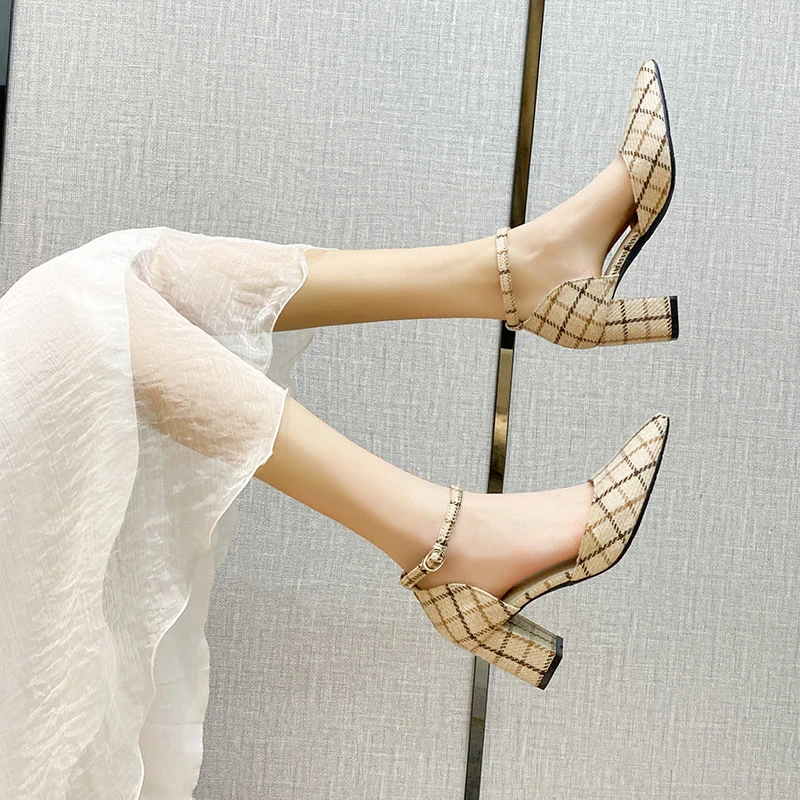 高跟鞋女2025新款夏季包头凉鞋仙女风气质尖头粗跟玛丽珍鞋单鞋