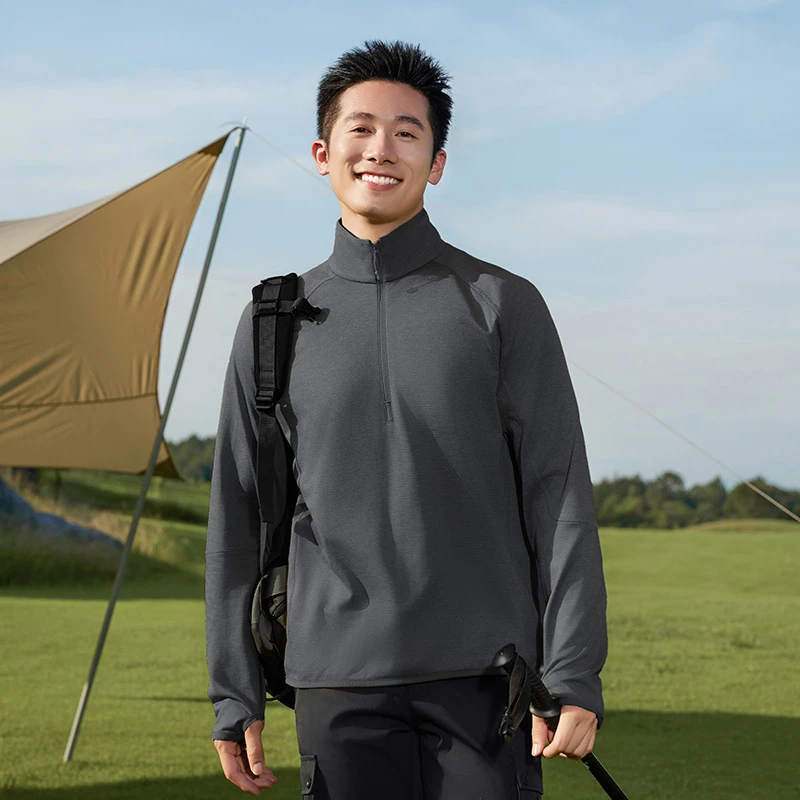 长袖T恤男士春秋季潮牌户外运动休闲体恤半拉链立领百搭修身上衣