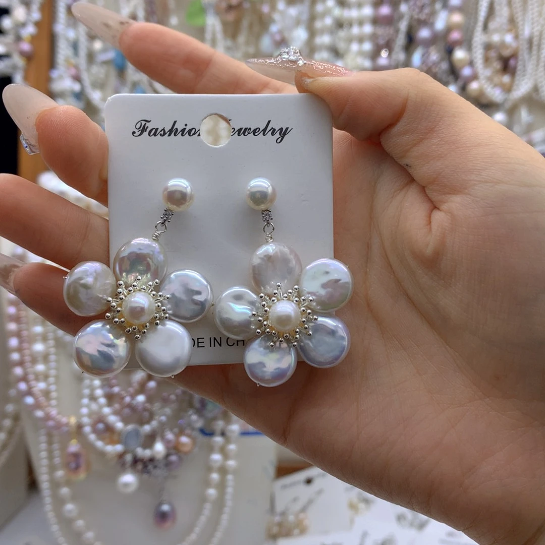 银S925镶嵌淡水珍珠项链耳饰