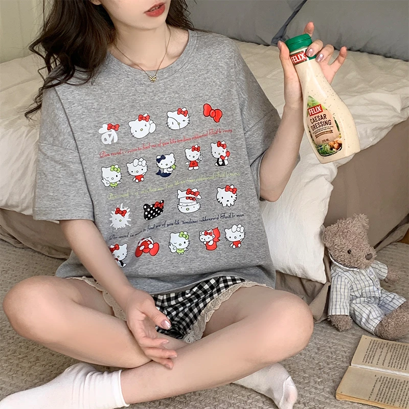 可外穿大码睡衣女款爆款2025新款夏宽松带胸垫短袖套装甜美家居服