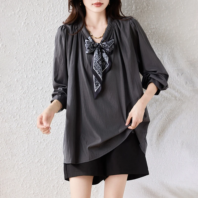 【女神新衣】2025秋季新款大码时尚条纹显瘦遮肉宽松百搭上衣中长款