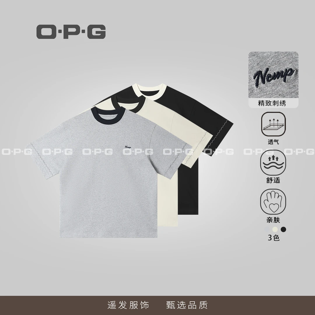 遥发服装【小众设计师情侣款重磅棉T恤】夏季刺绣新款短袖68039