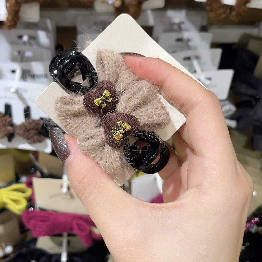 皮质非金属咖色蝴蝶结刘海抓