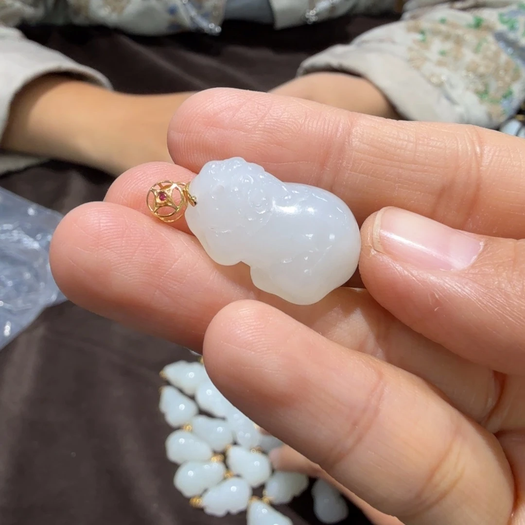 和田玉18K金镶嵌颈饰白玉貔貅TZ多样性拍一发一
