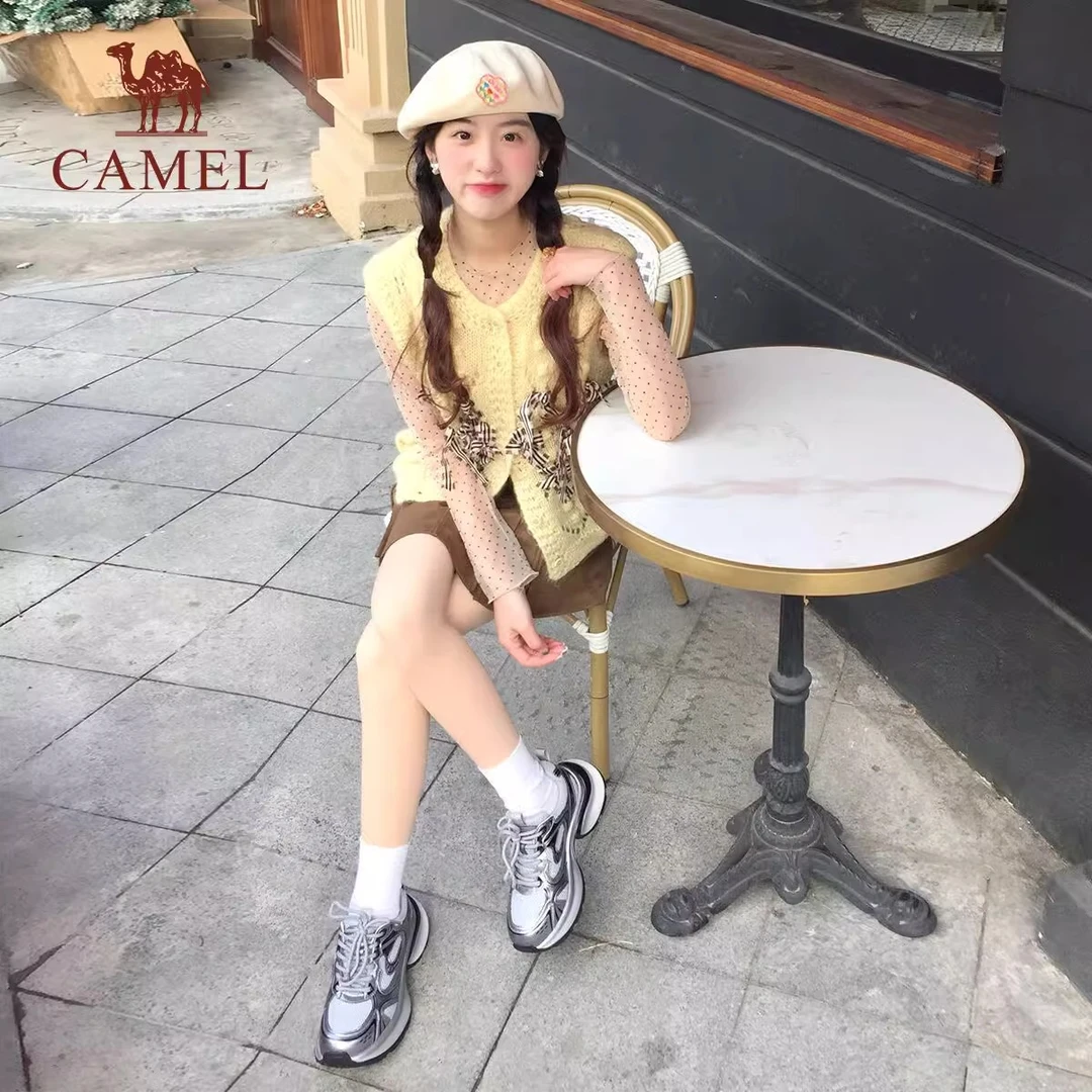 骆驼银熠老爹鞋女鞋2025春季新款厚底银色运动鞋女增高复古休闲鞋
