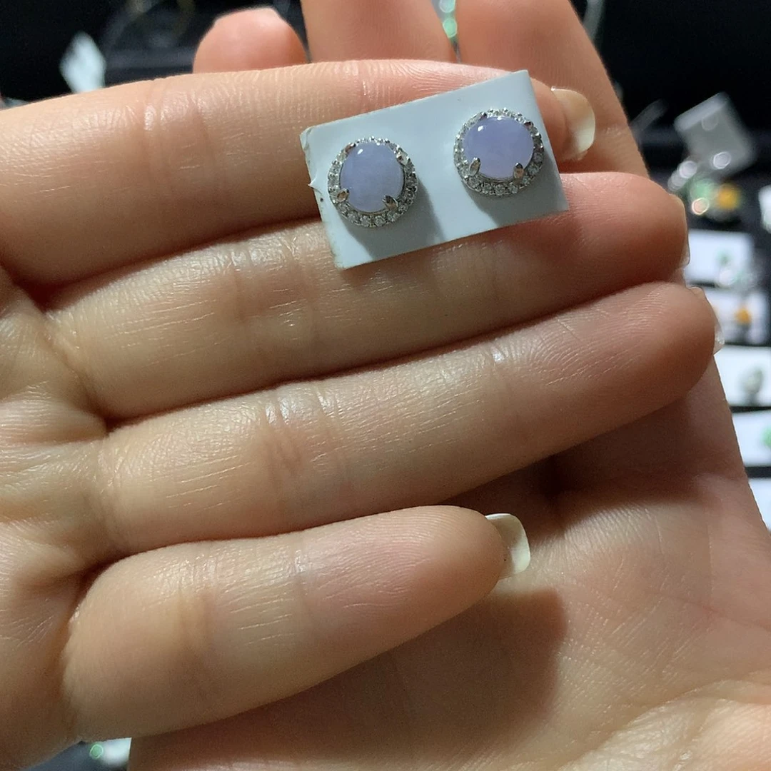 翡翠戒指银S925镶嵌耳钉
