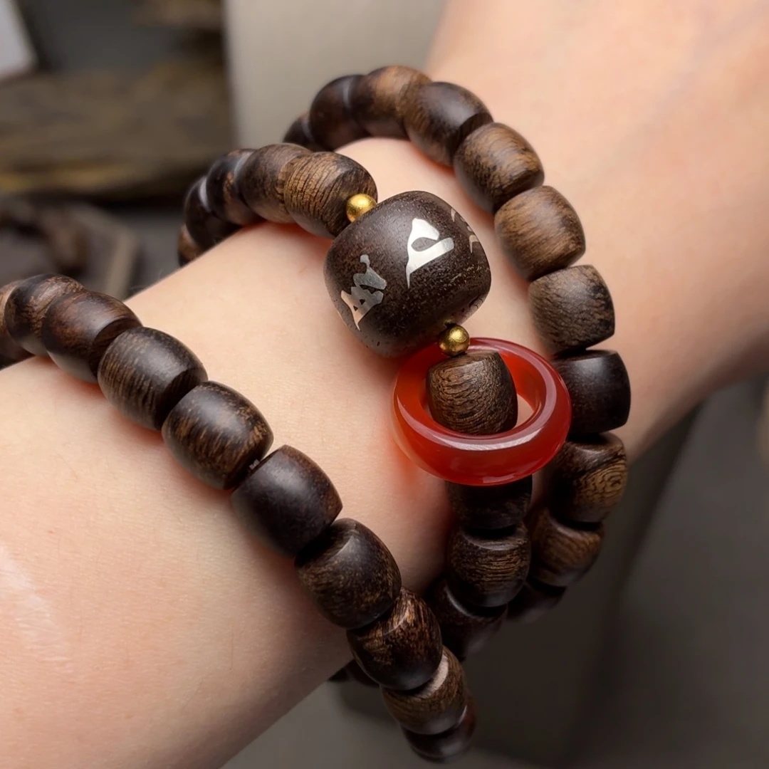 手串沉香越南芽庄黄棋楠瘤疤0.8+芽庄白棋顶珠配饰