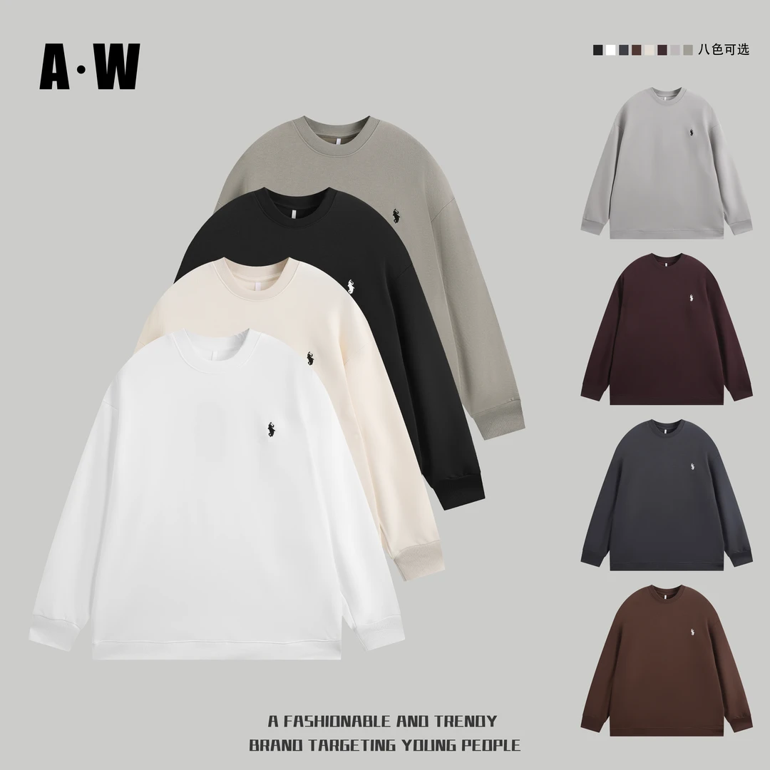 “AW”2025秋季新品.战马刺绣圆领卫衣纯色奢感感情侣长袖R-99622