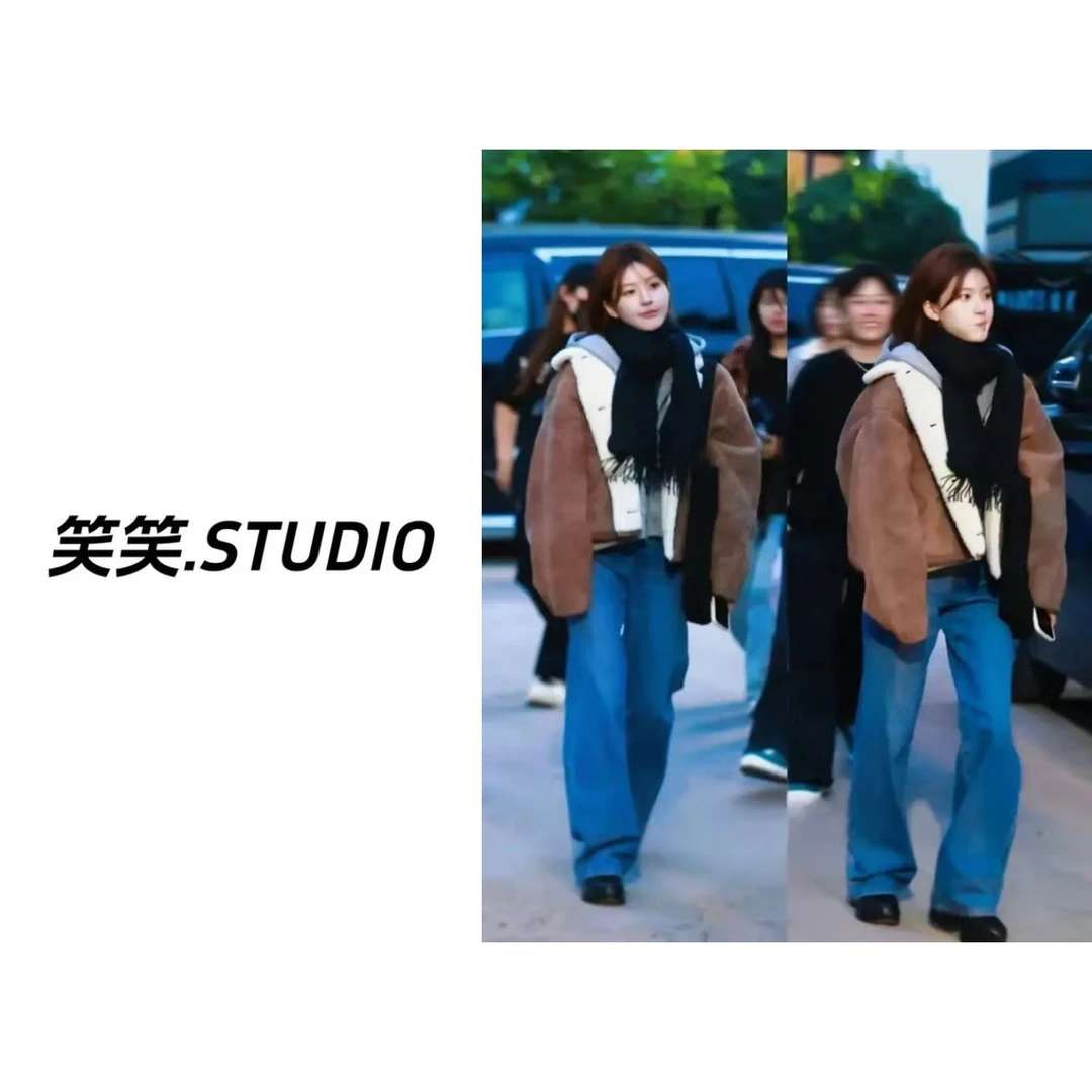 笑笑-【赵露思同款】复古时尚宽松加厚毛茸保暖皮毛一体外套