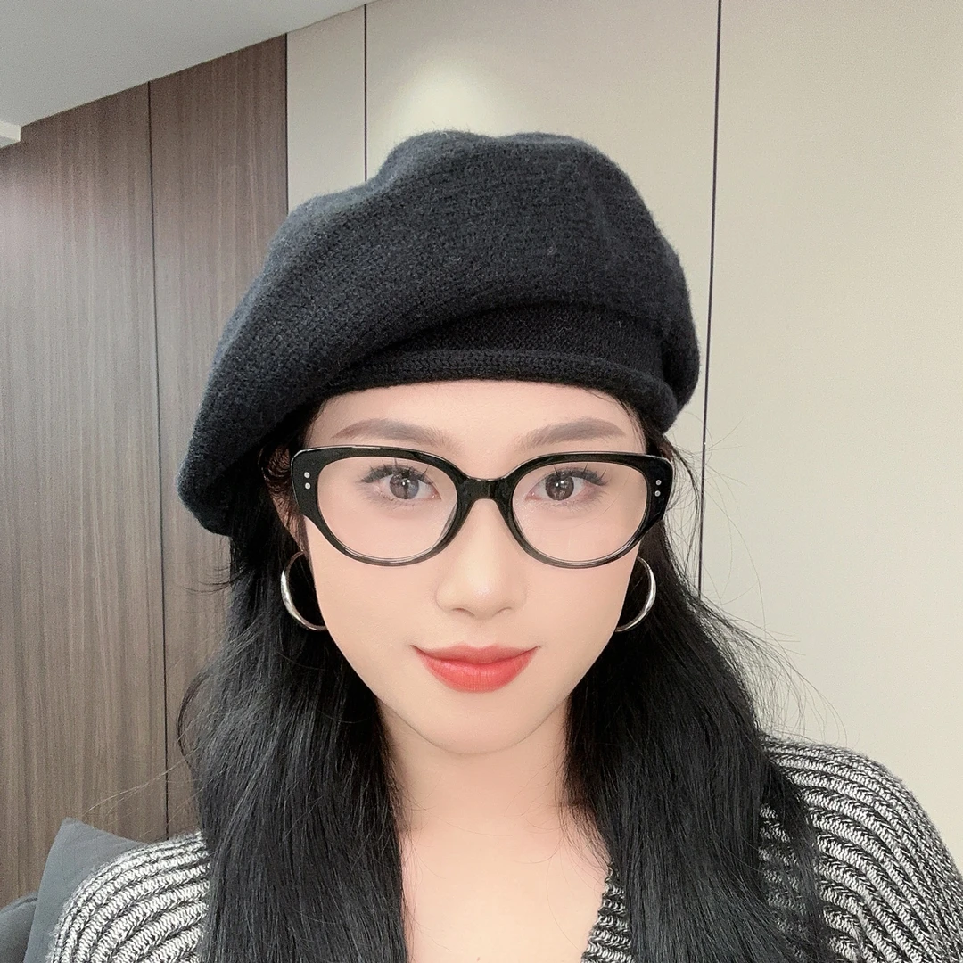 秋冬百搭雷帽女防风针织帽帽子画家八角帽针织贝雷帽显脸小大头围