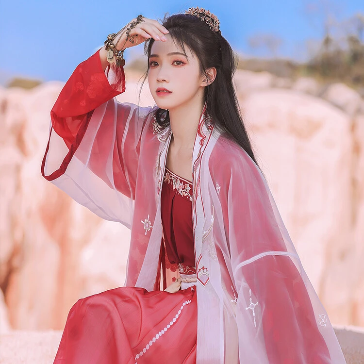 瑕疵孤品 汉尚华莲归尘世外原创宋制汉服女仙气对襟衫齐腰褶裙