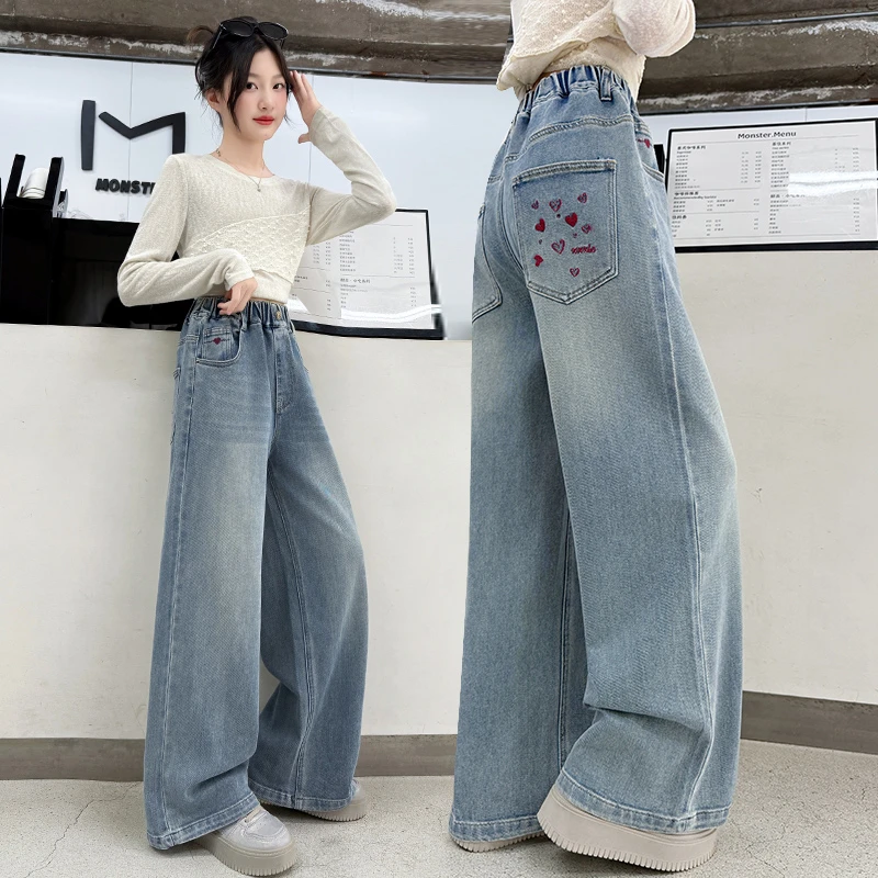 女童牛仔裤春秋2025新款秋季宽松阔腿裤大童韩版直筒秋装儿童裤子