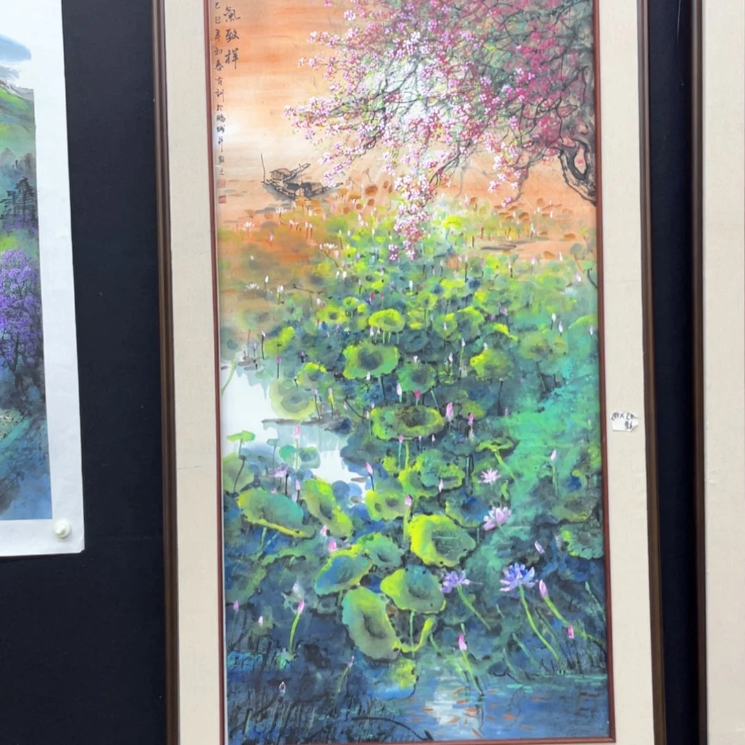 国画手绘国画，山水荷塘
