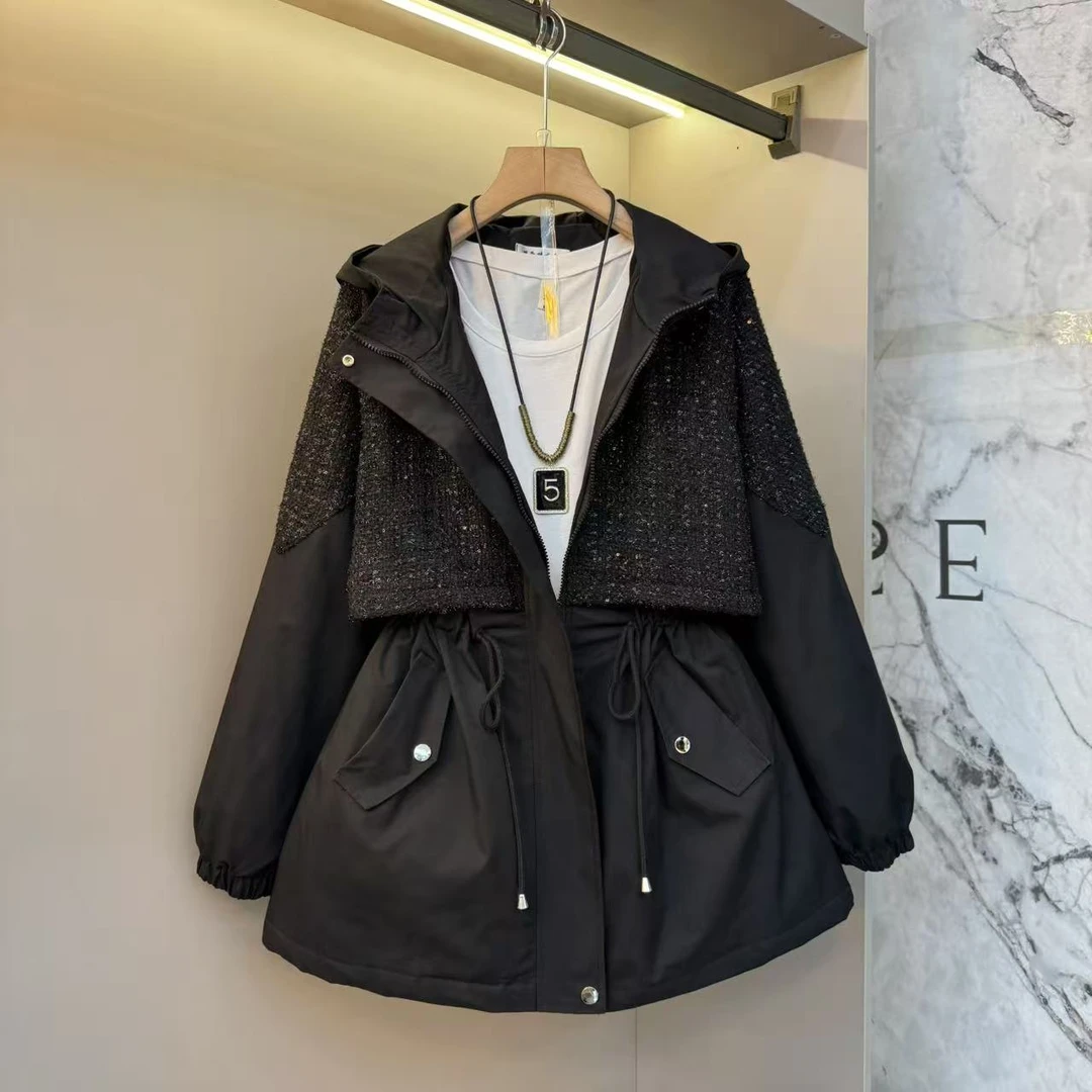 2025秋冬百搭抽绳小香风设计韩版休闲冲锋衣潮流显瘦风衣外套380