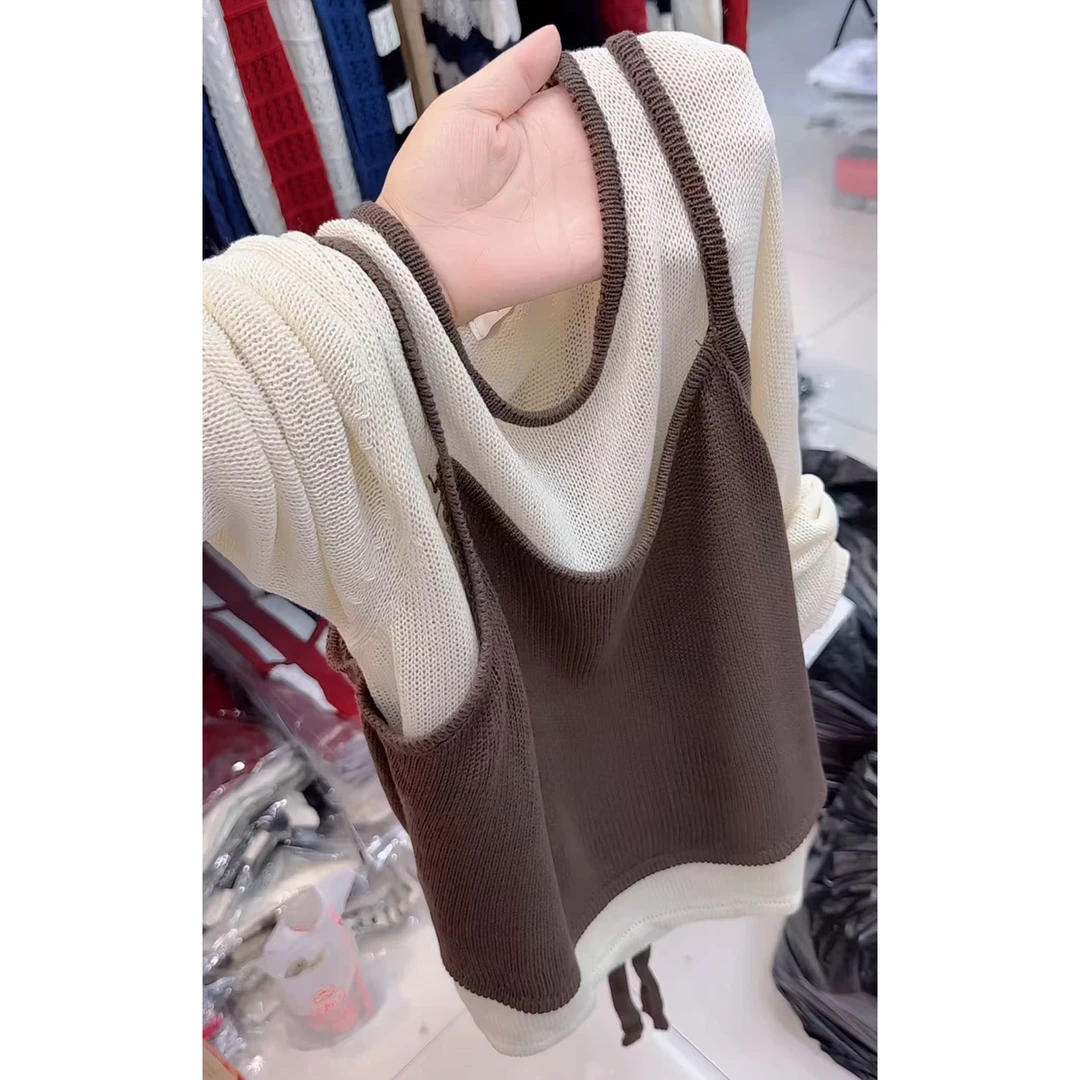 【现货】今年流行穿搭2025早秋新款吊带外穿设计毛针织衫两件套上衣