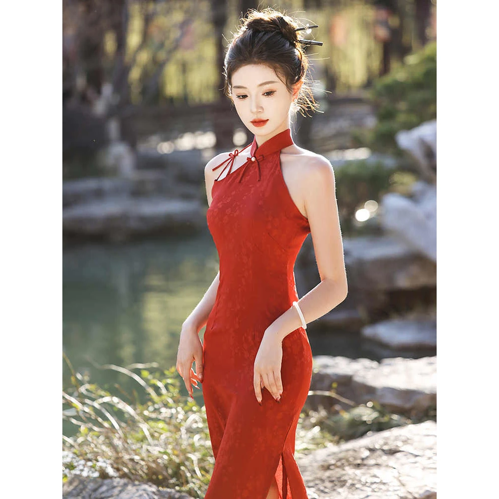 新中式红色旗袍改良新娘百搭订婚年轻款少女轻礼服裙2025新款夏季