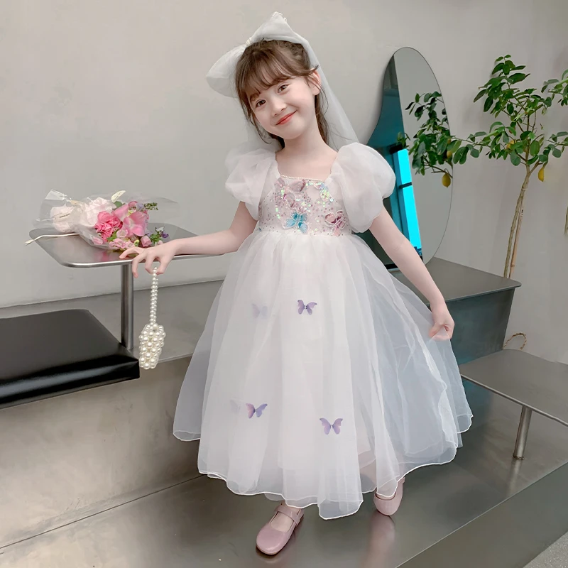 童女夏季白纱公主裙儿童礼服小女孩蓬蓬裙子中大童淑女连衣裙童装