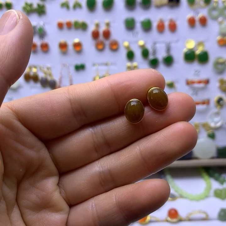 和田玉银S925镶嵌耳饰