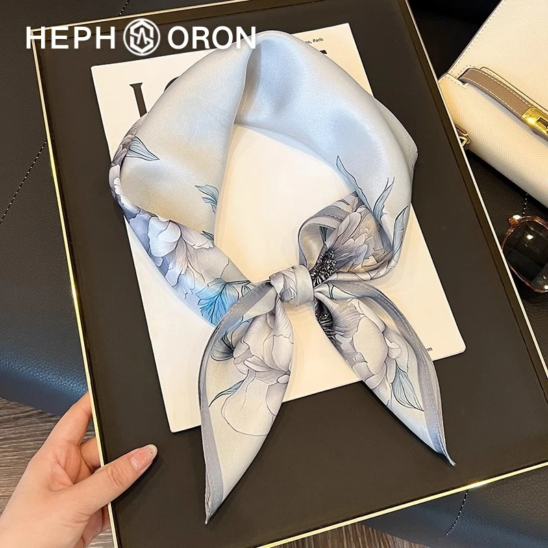 HEPHSORON真丝丝巾女款牡丹印花系脖高级感领巾桑蚕丝真丝方巾