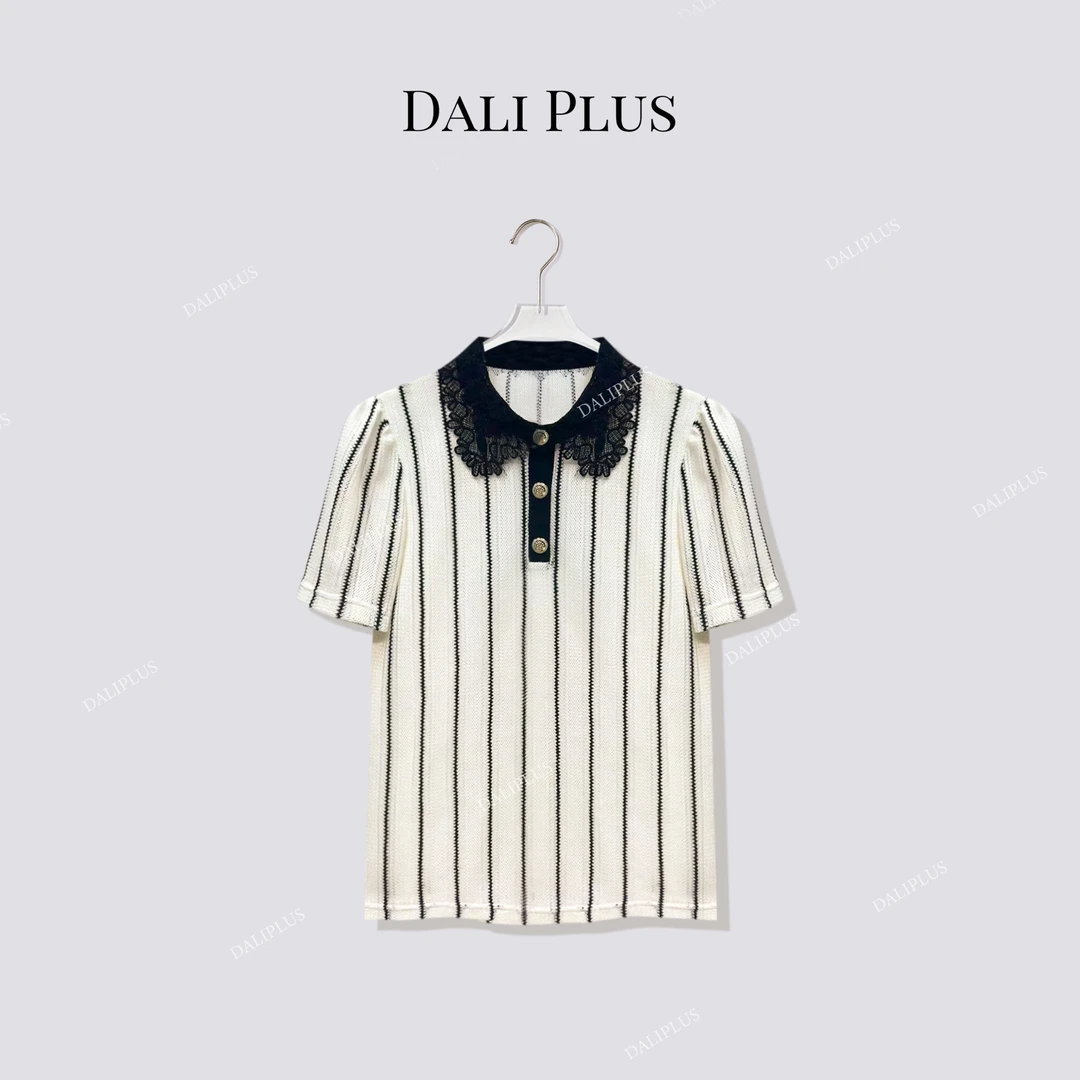 DALI PLUS“黑白绞综竖条纹”轻裸感上衣休闲衬衫-D5SS7100-1