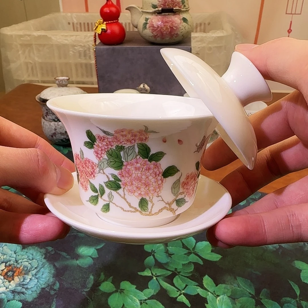 颜瓷闪购商品链接绣球盖碗
