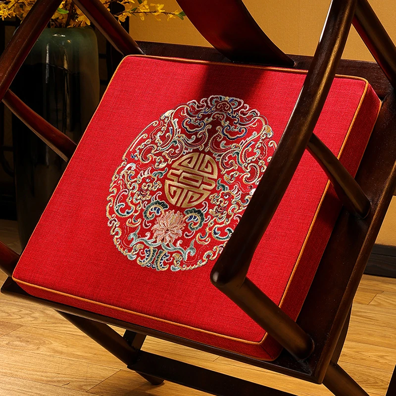 【喜气连连】椅垫子实木圈椅座垫古典茶加厚防滑专用椅子垫四季通用
