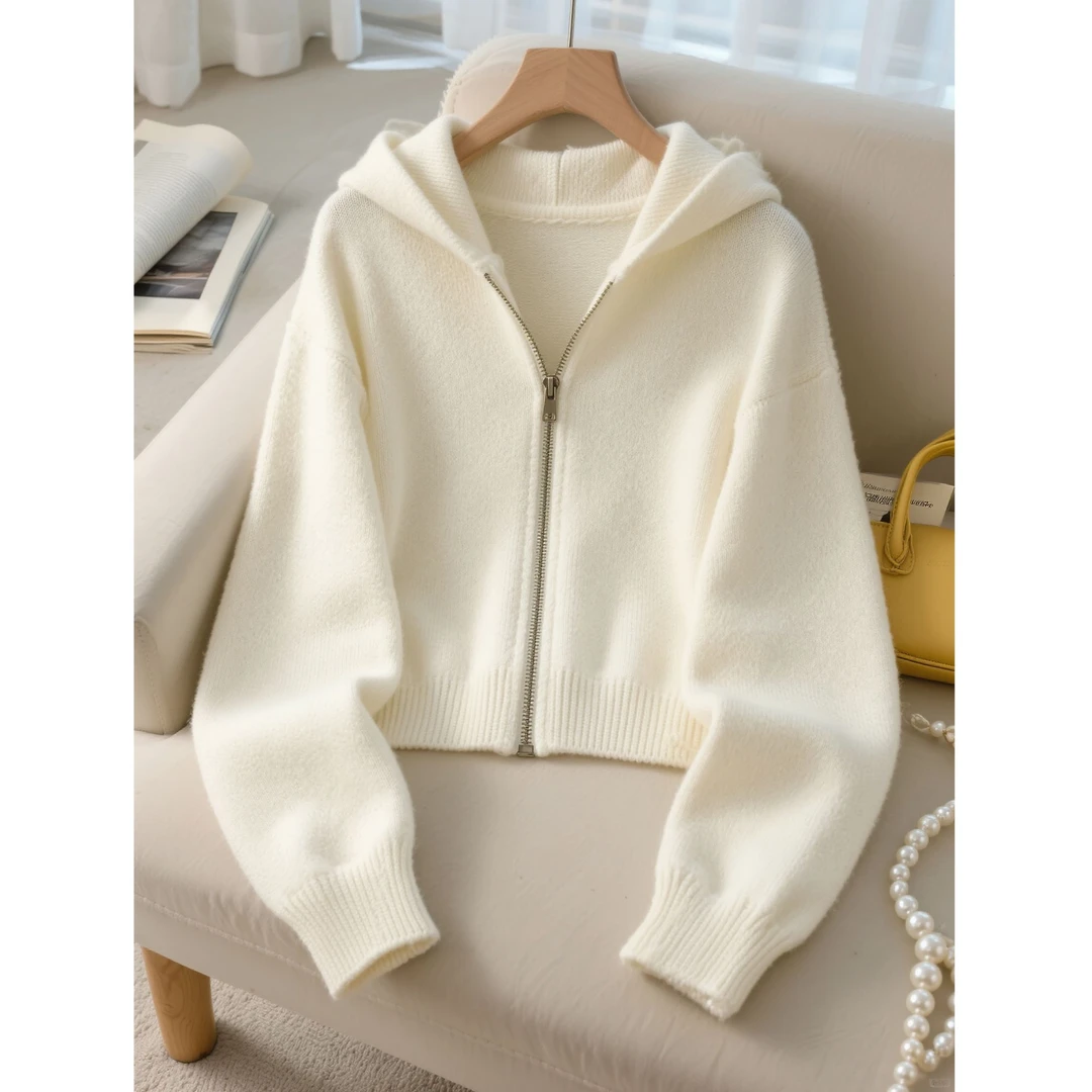 2025秋季新款百搭慵懒风女装时尚气质洋气百搭长袖连帽毛衣针织衫