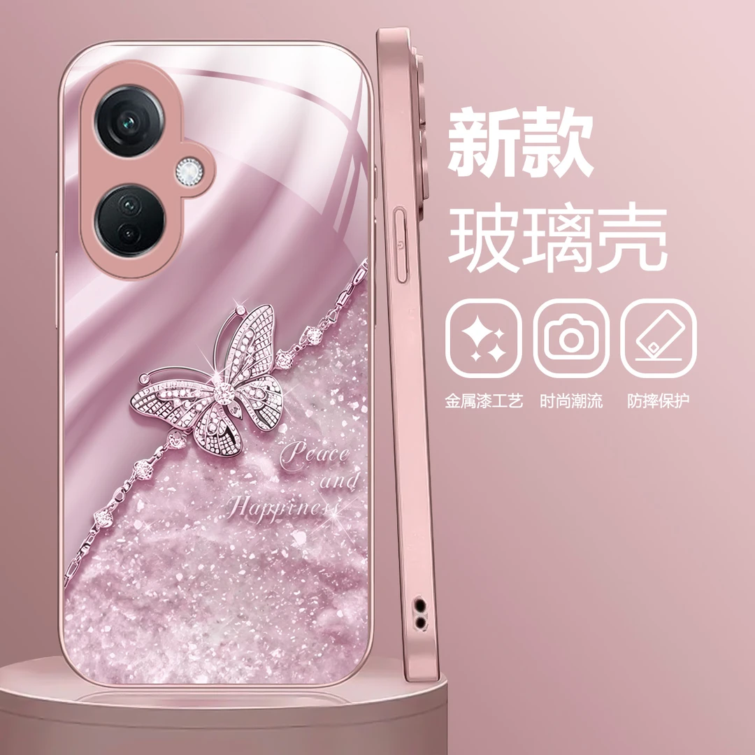 适用于OPPO K11x 蝴蝶纹液态玻璃手机壳 小众高级感 全包防摔刮