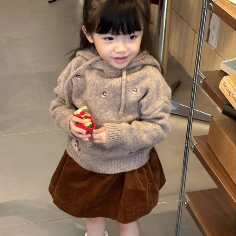 毛衣/针织衫休闲刺绣通用中小童儿童女童宝宝连帽加绒加厚女大童