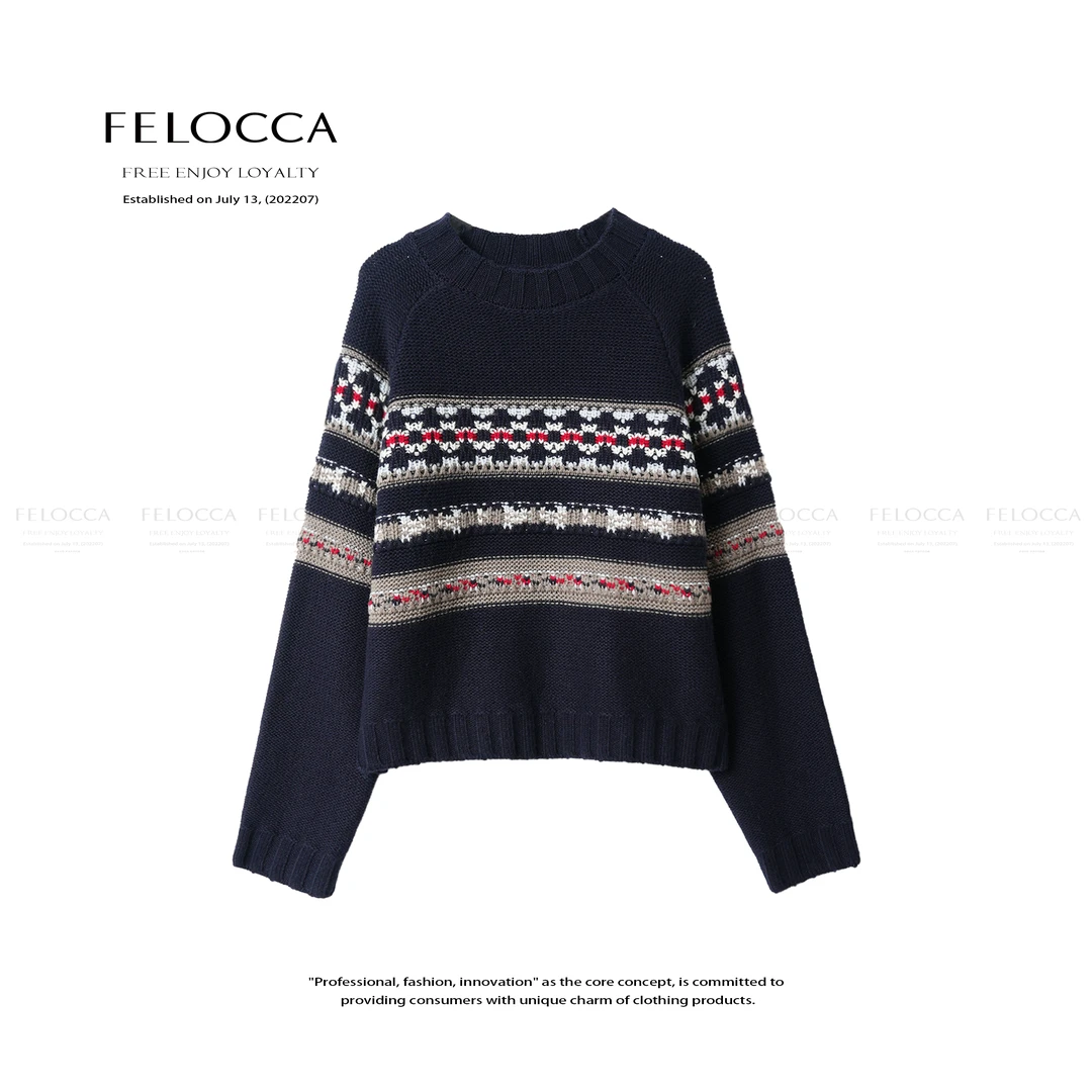 【FELOCCA】费尔岛针织复古风提花套头保暖毛衣25AMZ494