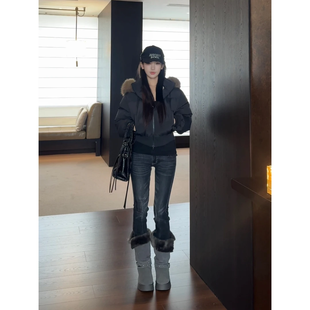 withmin凉皮 芬兰际遇 毛领保暖辣妹秋冬收腰短款棉服外套2524732