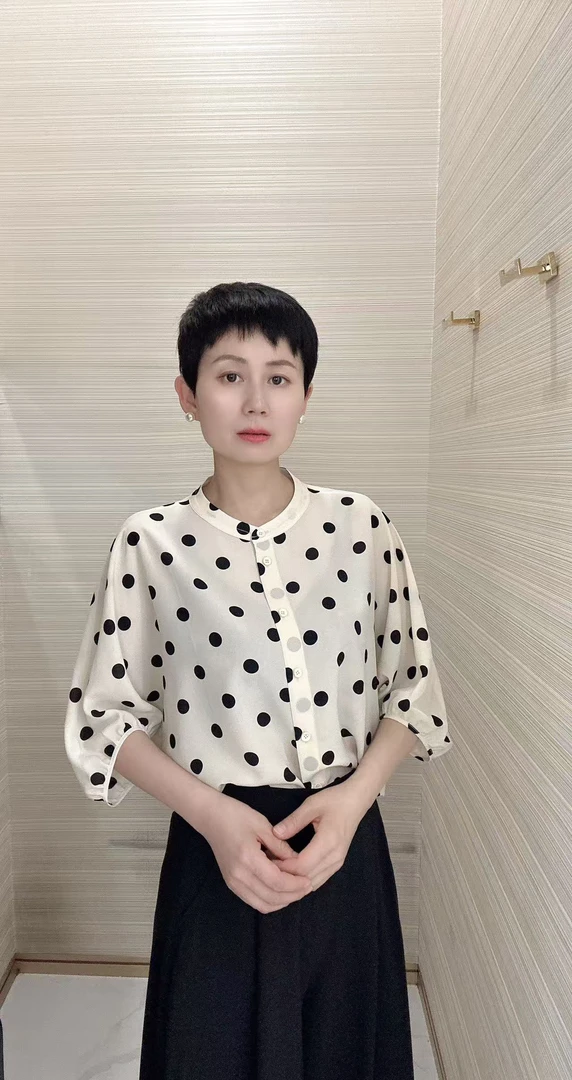 波点花边领薄款长袖设计感圆领套头时尚衬衫